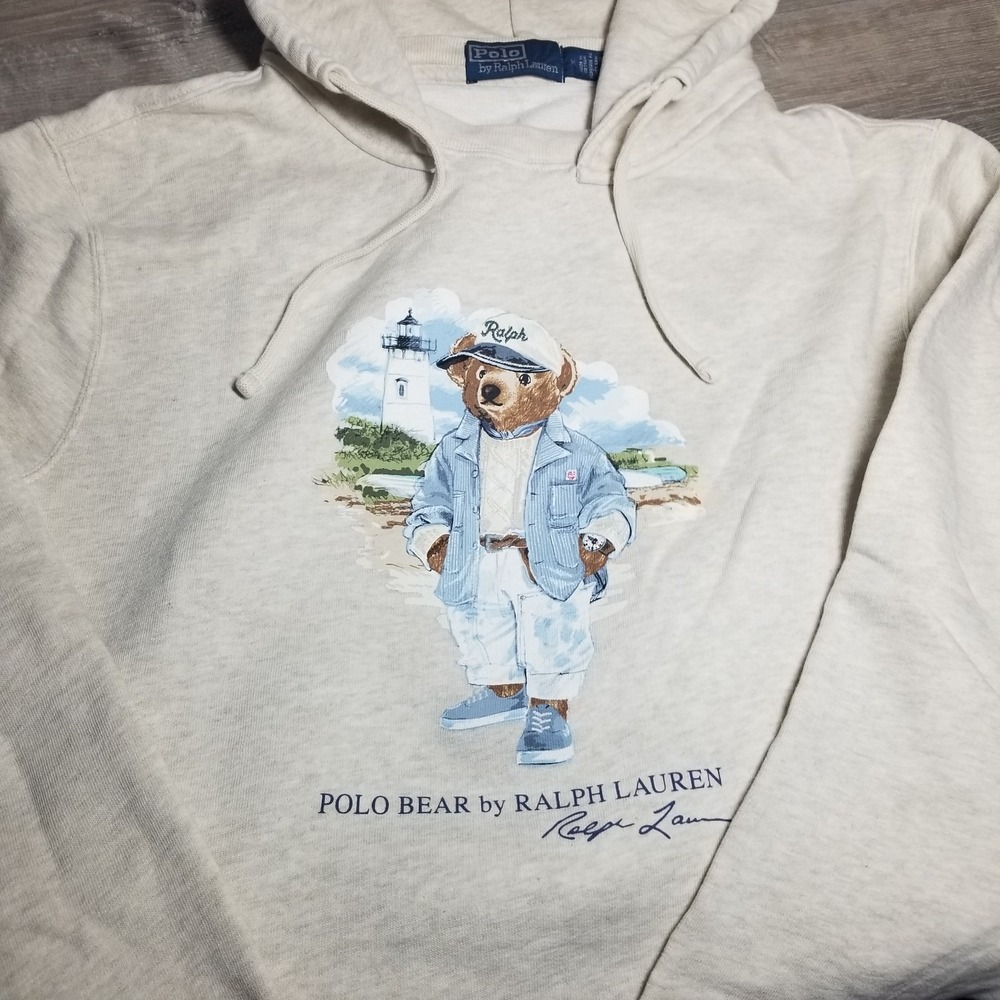 Polo Ralph Lauren Bear Lighthouse Pullover Hoodie Sweatshirt Off White Medium